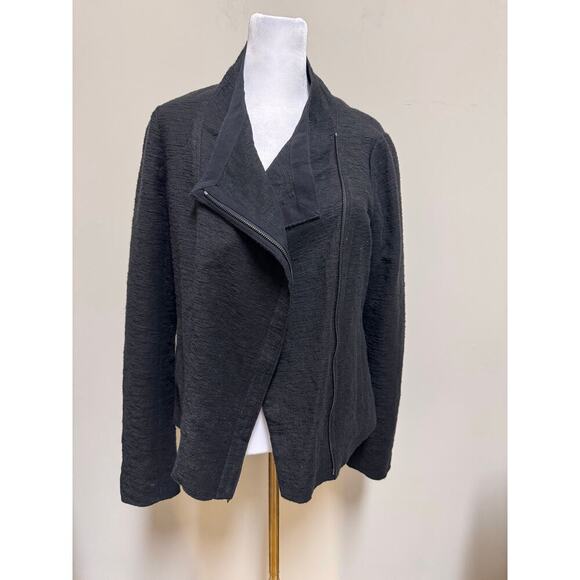 Vince Stretch Frise Asymmetrical Moto Black Knit Cotton Blend Jacket Size Small - Picture 4 of 11